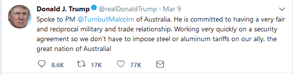 Trump tweet on australia 232